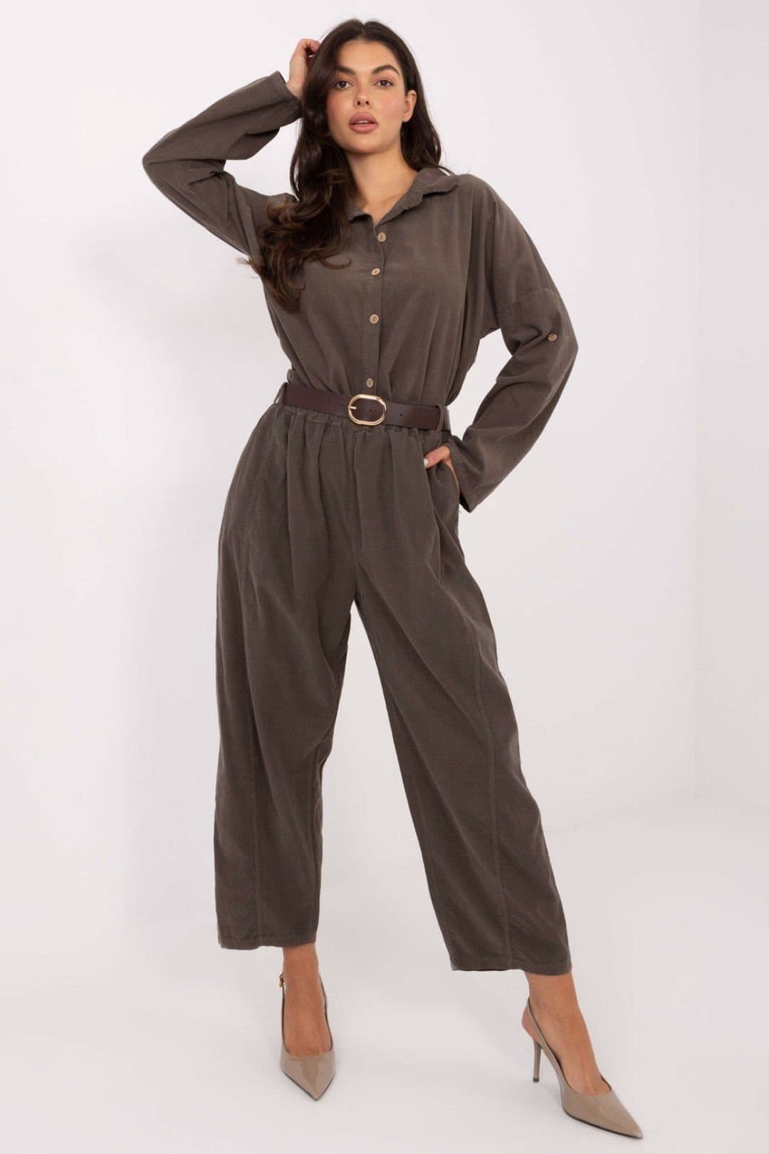 Love Lace Love Lace Women's Comfort Fit Corduroy Wide Leg Trousers in Olive