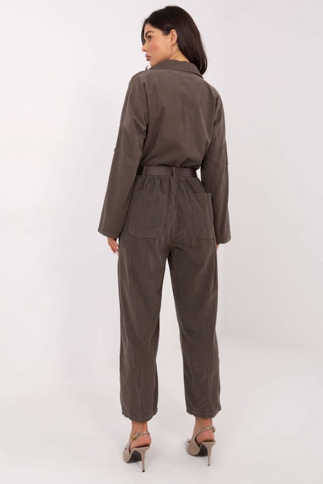 Love Lace Love Lace Women's Comfort Fit Corduroy Wide Leg Trousers in Olive - 2