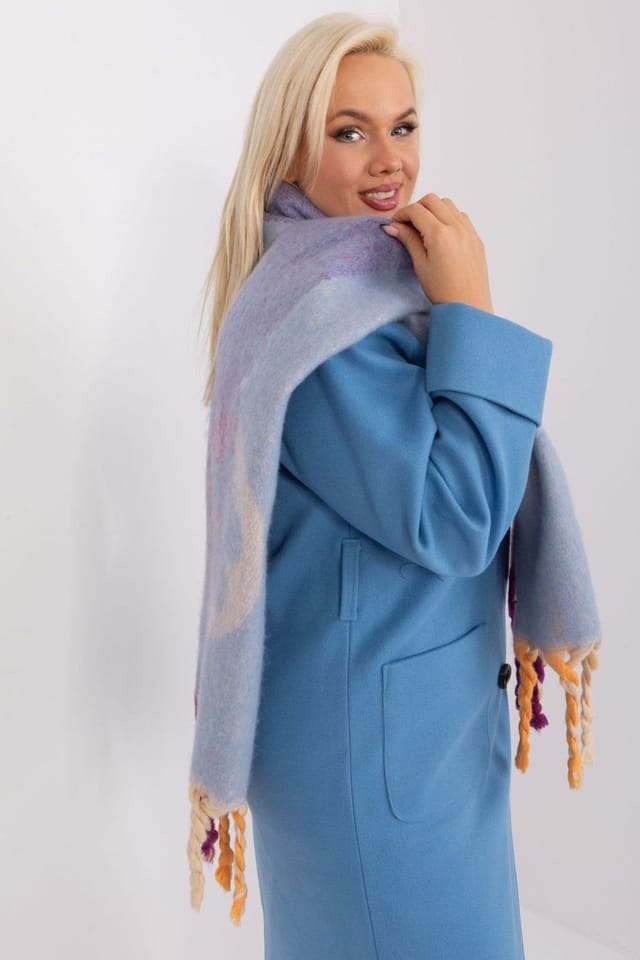 Love Lace Love Lace Women's Tassel Striped Pattern Long Polyester Scarf for Autumn Winter in Blue - 3