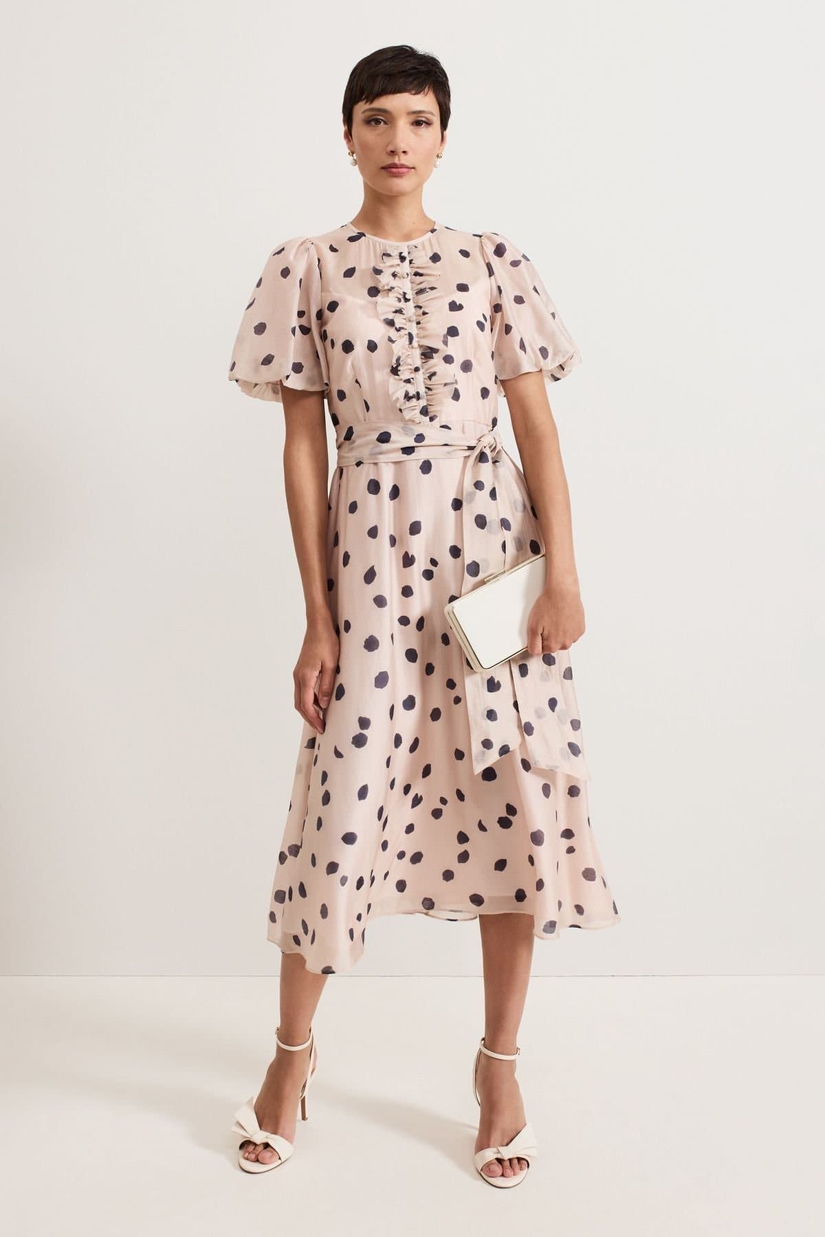 Phase Eight Phase Eight Women's Nicola Ruffle-Front Midi Dress in Pale Pink