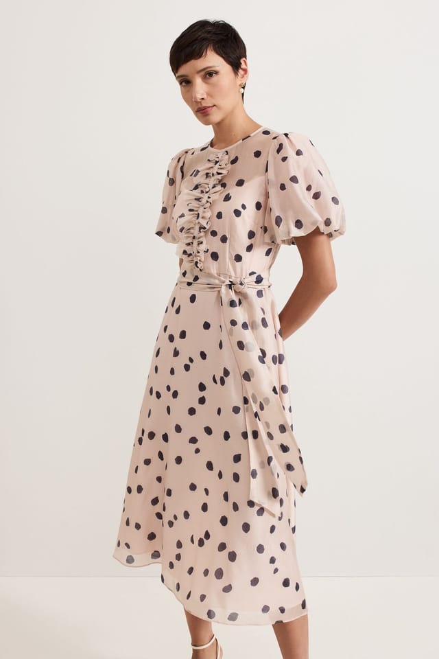 Phase Eight Phase Eight Women's Nicola Ruffle-Front Midi Dress in Pale Pink - 3