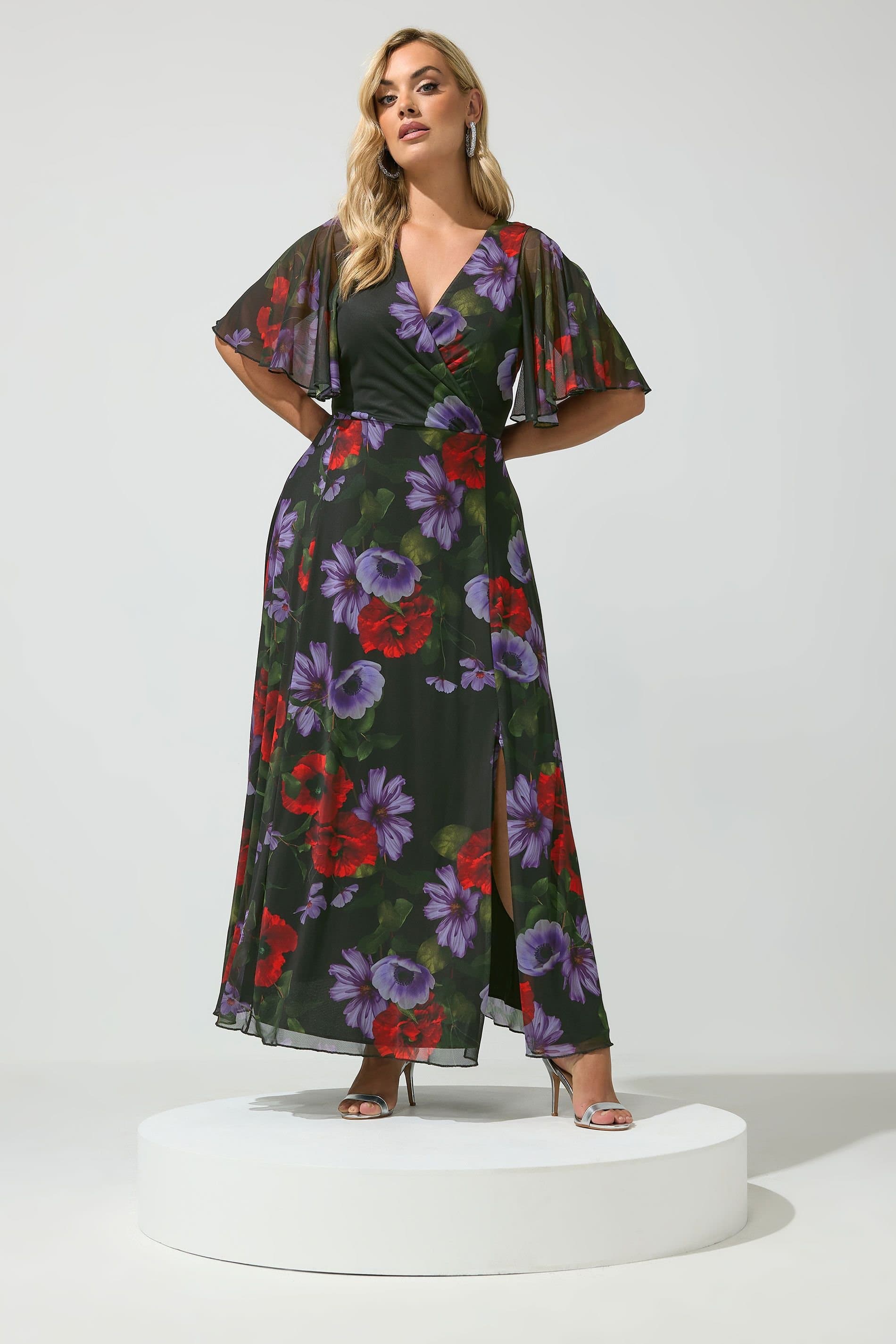 Yours Yours Women's Floral Wrap Maxi Dress in Black