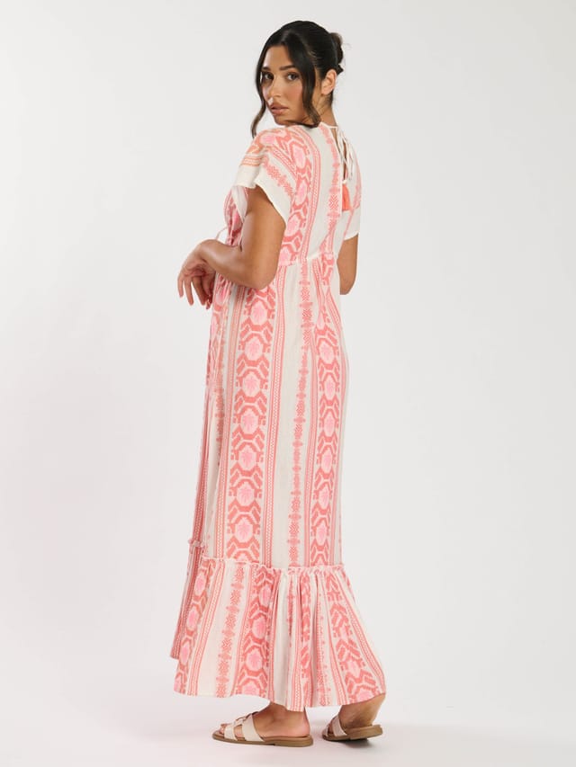 South Beach South Beach Women's Jacquard V Neck Maxi Dress in Pink - 3