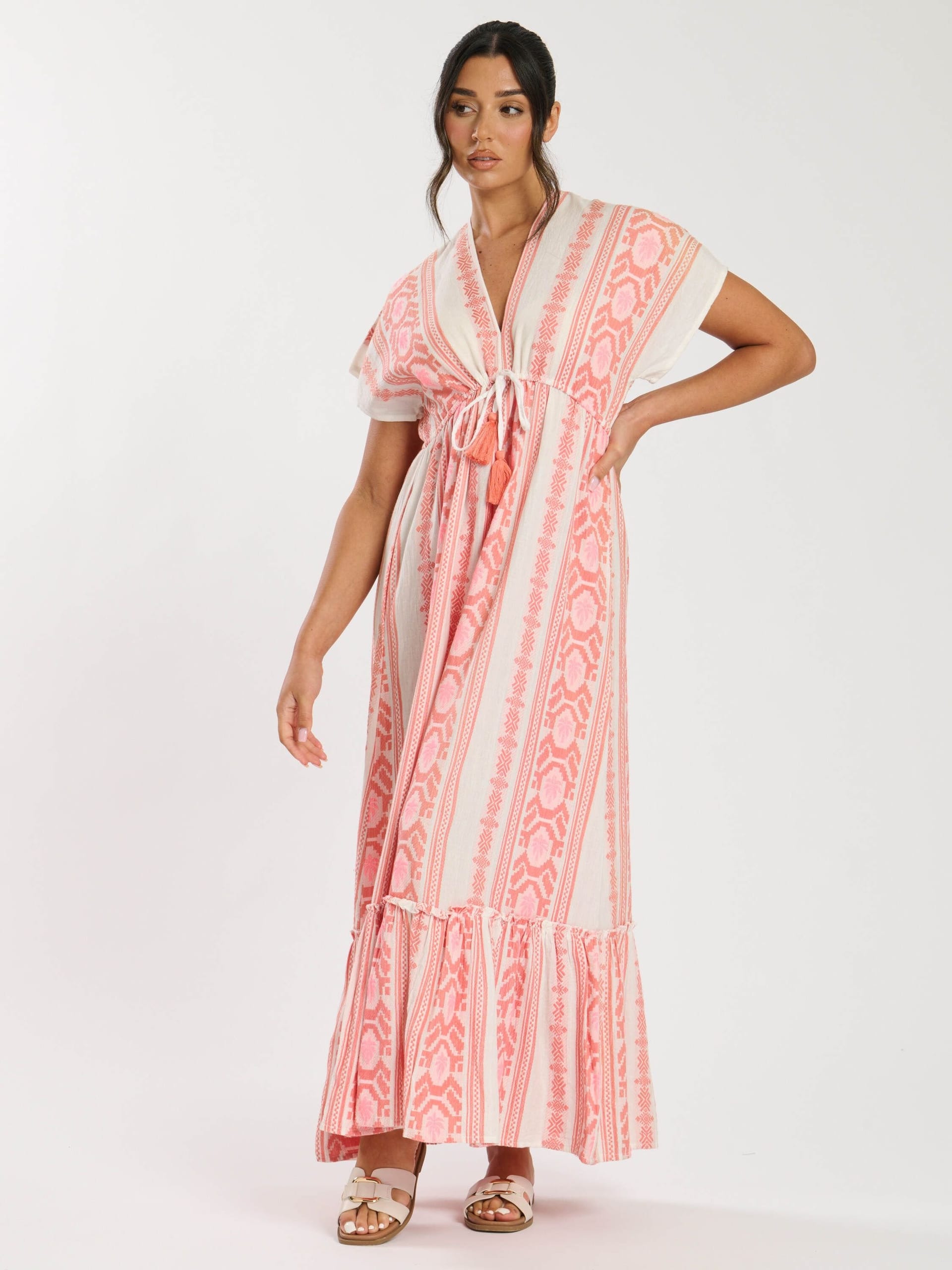 South Beach South Beach Women's Jacquard V Neck Maxi Dress in Pink - 4