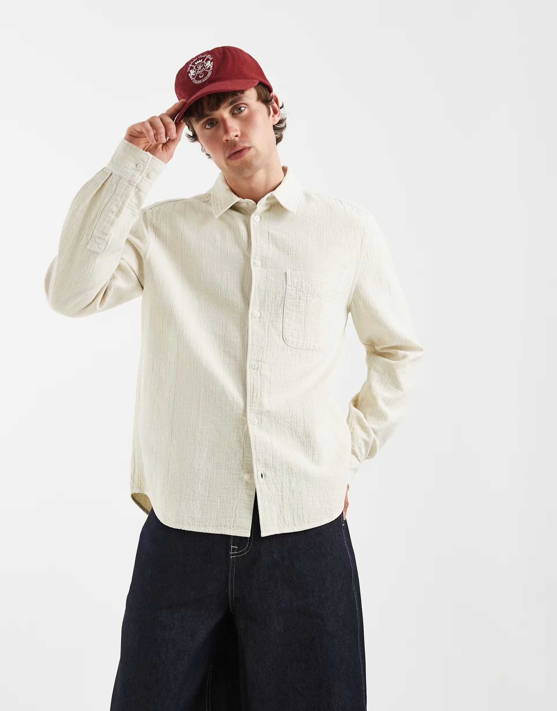 ASOS Double A By Wood Wood 100% cotton Adrian long sleeve pocket shirt in silver birch