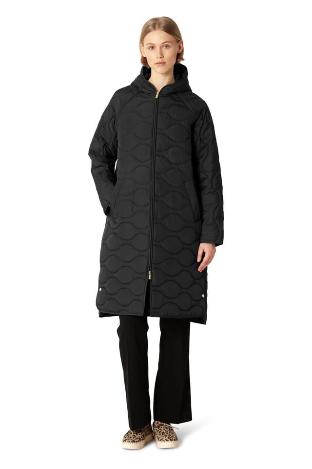 ILSE JACOBSEN Ilse Jacobsen Women's Quilted Long Jacket With Hood Black - 2