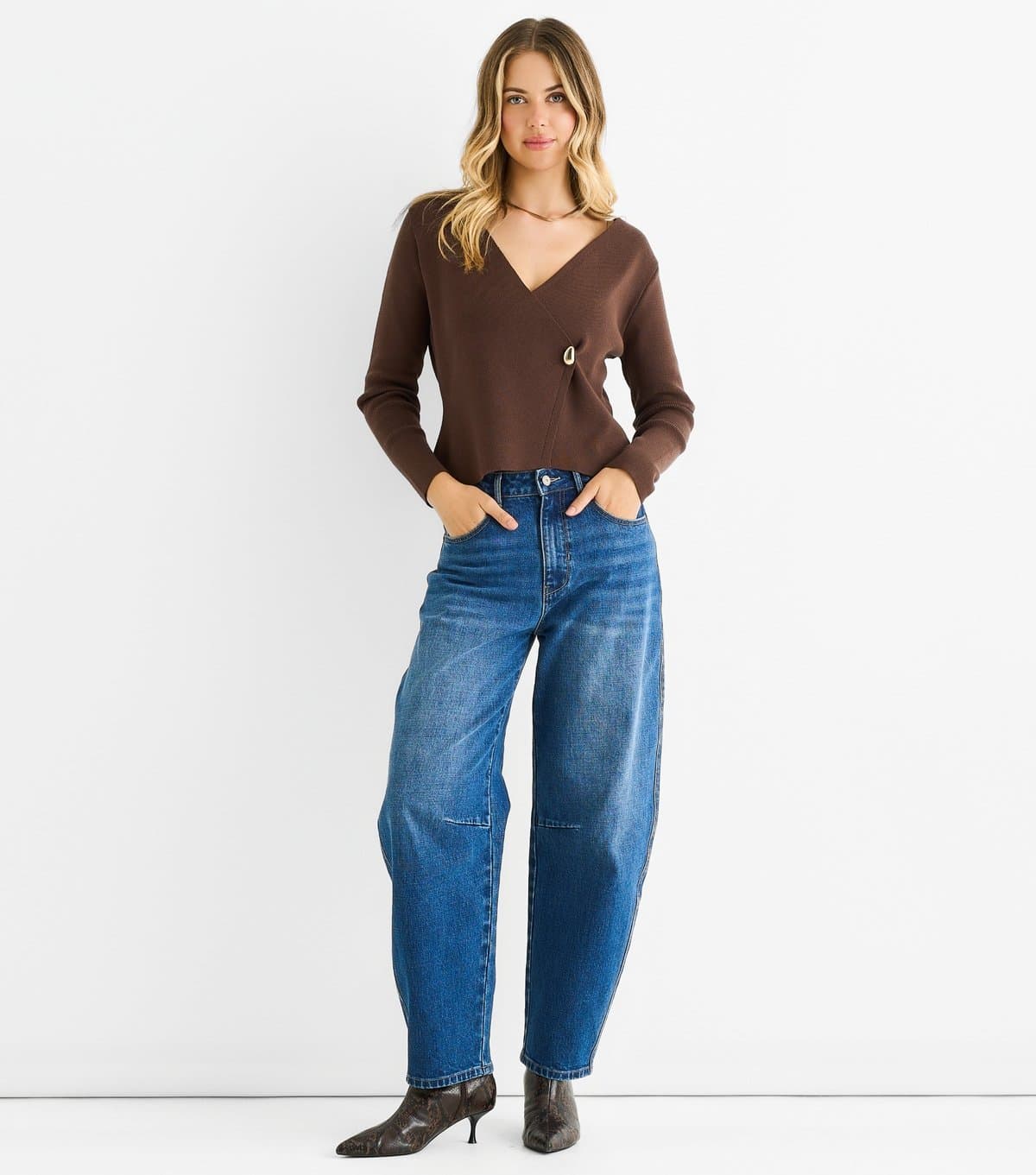 Gini London Women's Brown Compact Knit Wrap Cardigan Gini London New Look