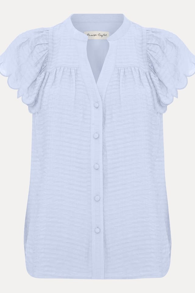 Phase Eight Phase Eight Women's Aleasha Scallop Sleeve V-Neck Blouse in Baby Blue - 2