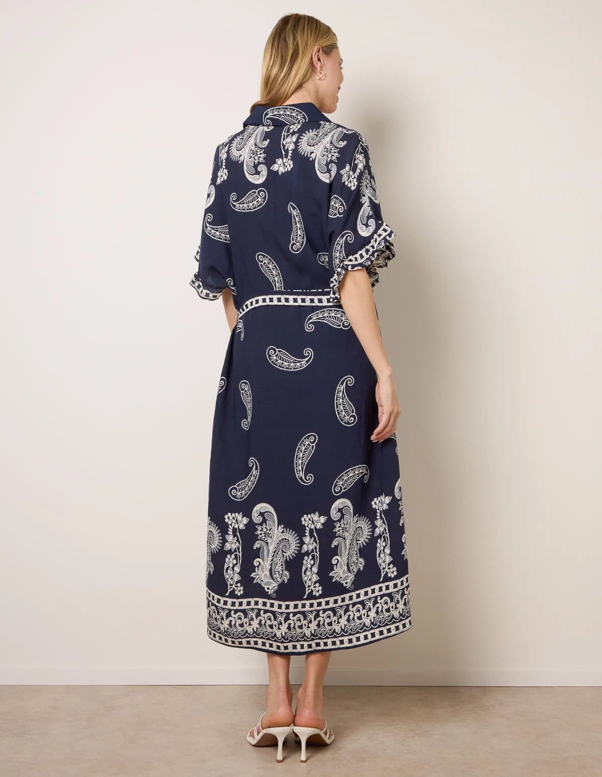 Blue Vanilla Paisley Print Belted Shirt Dress - 4