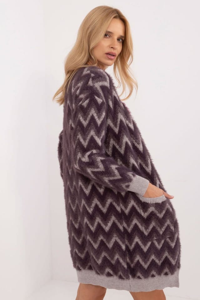 Love Lace Love Lace Women's Textured Knit Pocket Throwon Cardigan in Violet - 2