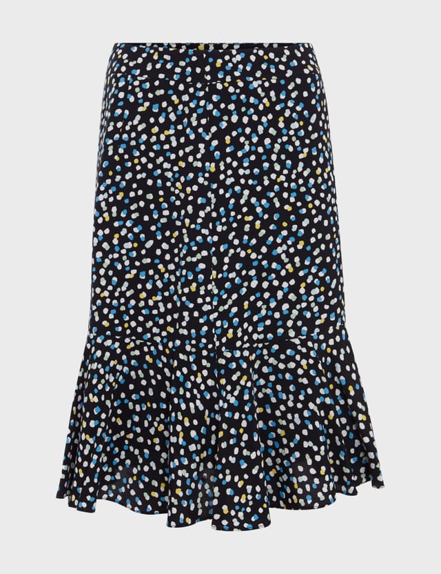 Hobbs London Hobbs London Women's Margot Mid-Rise Ruffle Hem A-Line Skirt in Dark Navy - 2