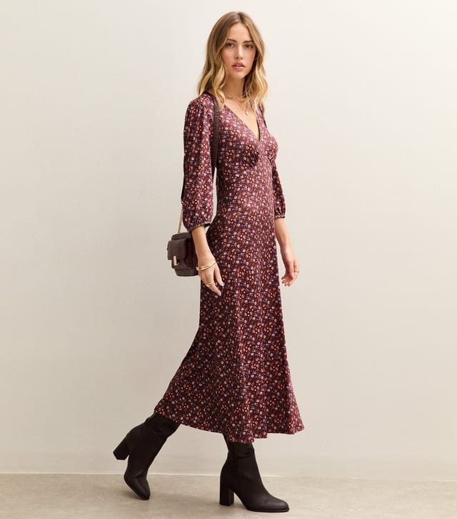 New Look Women's Red Floral Print Midi Tea Dress New Look - 3