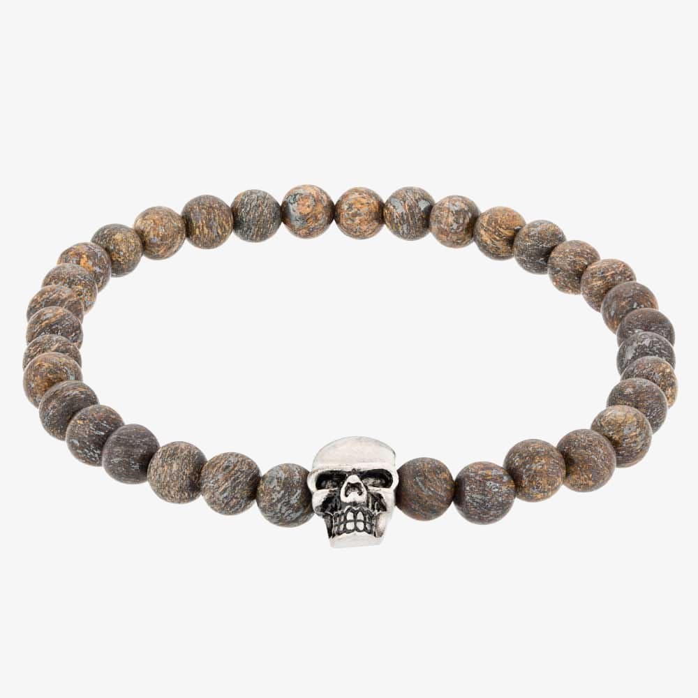 Bourne and Wilde Bourne and Wilde Men's Bronzite Bead Skull Bead Bracelet OSB-1608SBN in Brown