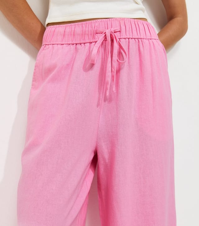 New Look Women's Petite Light Pink Linen Rich Crop Wide leg Trouser New Look - 2