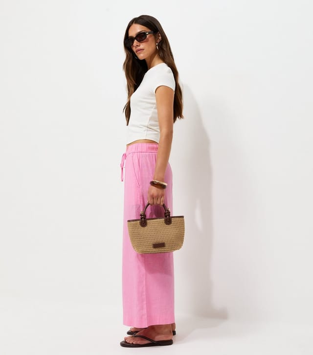 New Look Women's Petite Light Pink Linen Rich Crop Wide leg Trouser New Look - 3