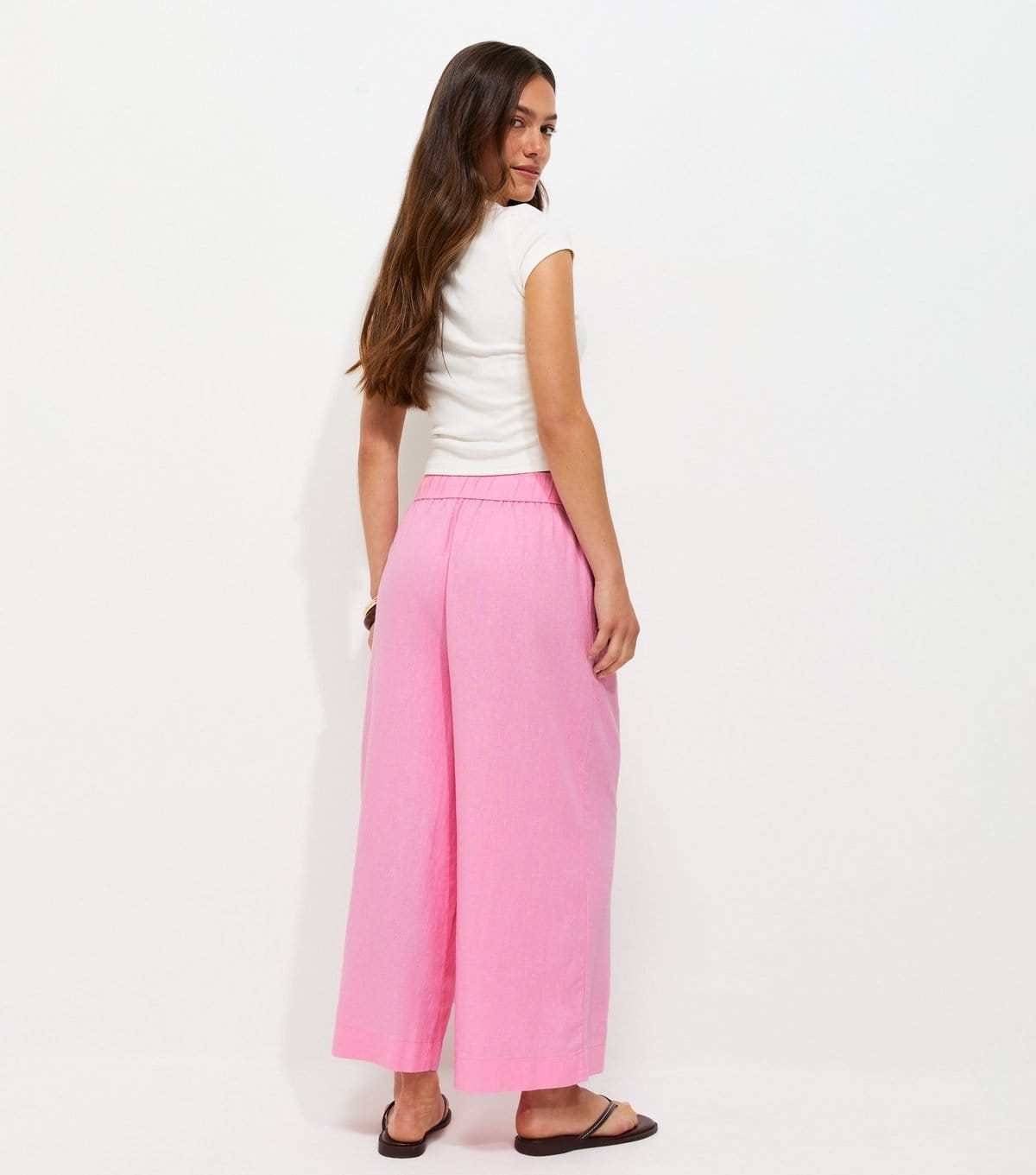 New Look Women's Petite Light Pink Linen Rich Crop Wide leg Trouser New Look - 4