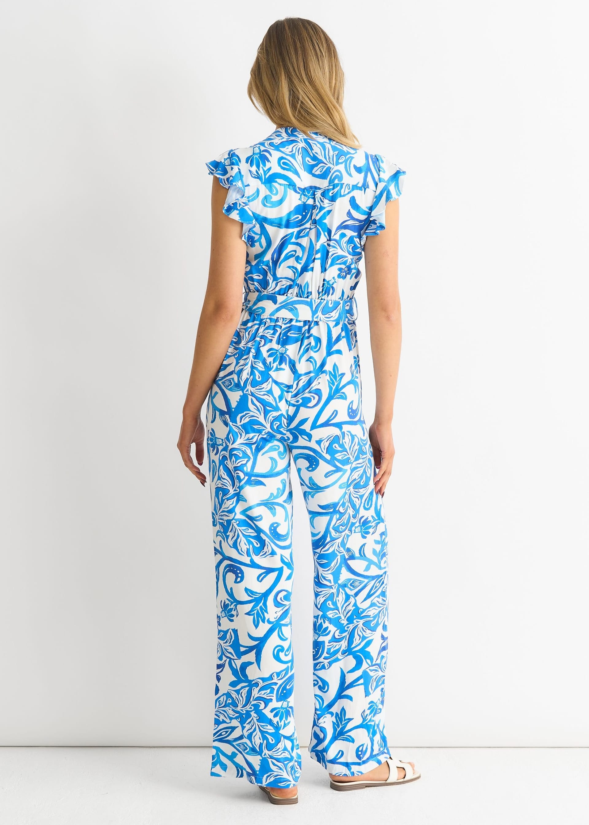 Gini London Gini London Women's Blue Floral Ruffle Sleeeves Jumpsuit - 4