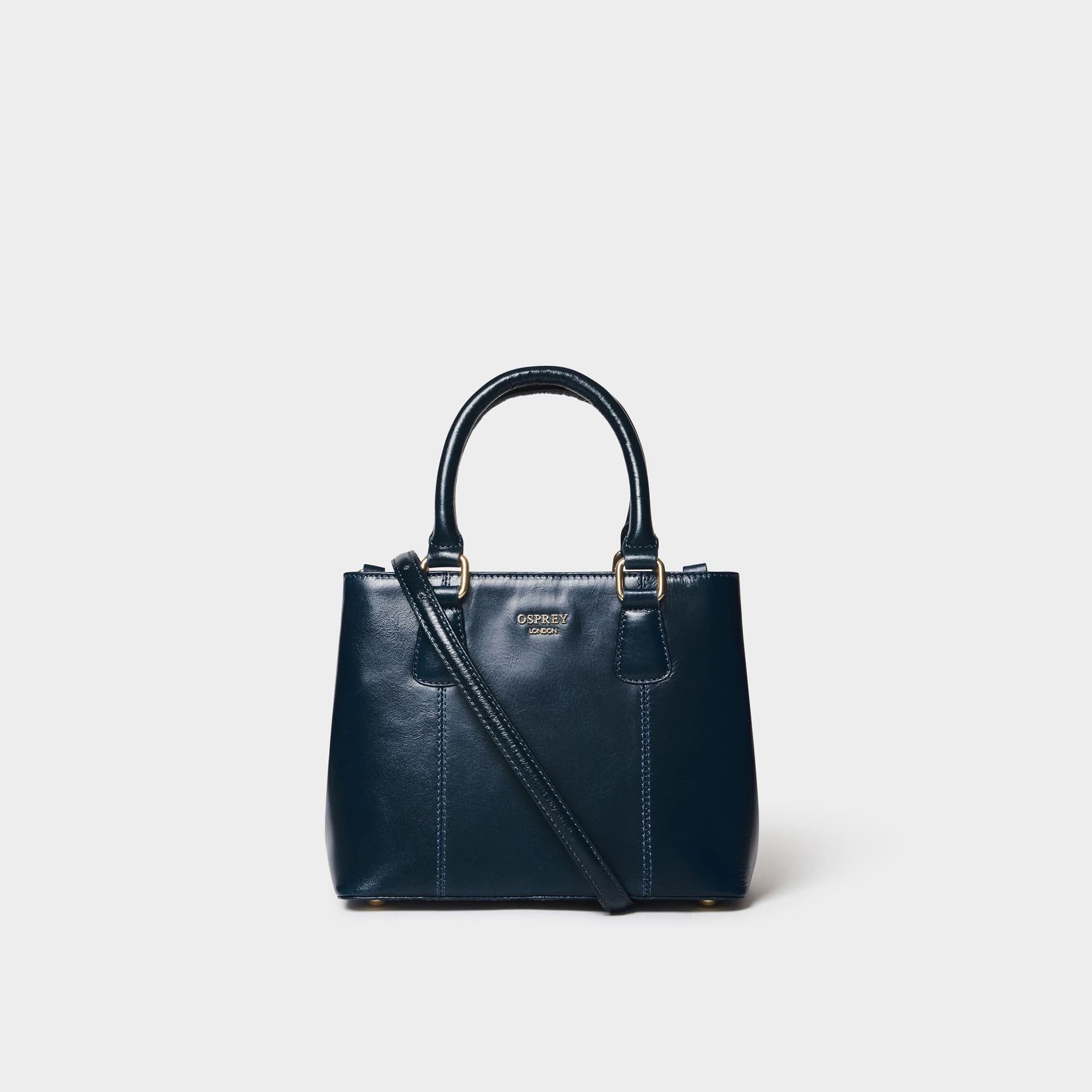 OSPREY LONDON OSPREY LONDON Women's The Adaline Mini High Shine Leather Grab Bag in Mid Navy