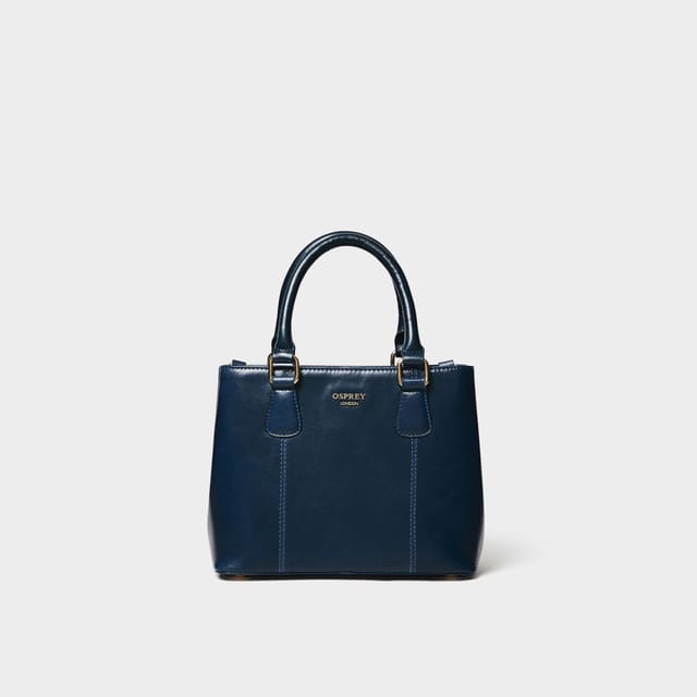 OSPREY LONDON OSPREY LONDON Women's The Adaline Mini High Shine Leather Grab Bag in Mid Navy - 2
