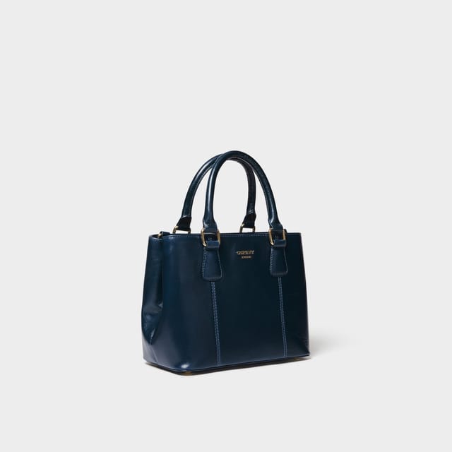 OSPREY LONDON OSPREY LONDON Women's The Adaline Mini High Shine Leather Grab Bag in Mid Navy - 3