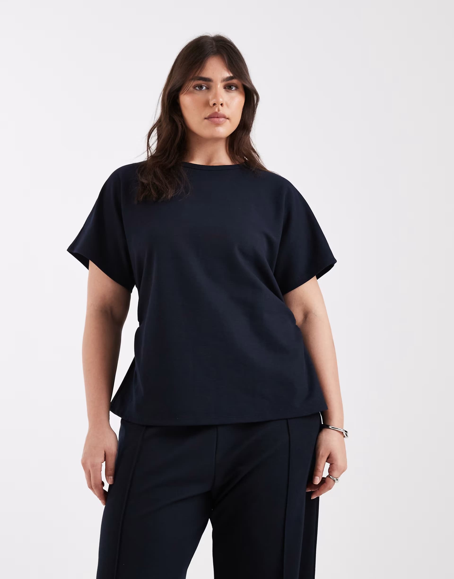 ASOS ONLY Curve ruched detail top co-ord in navy