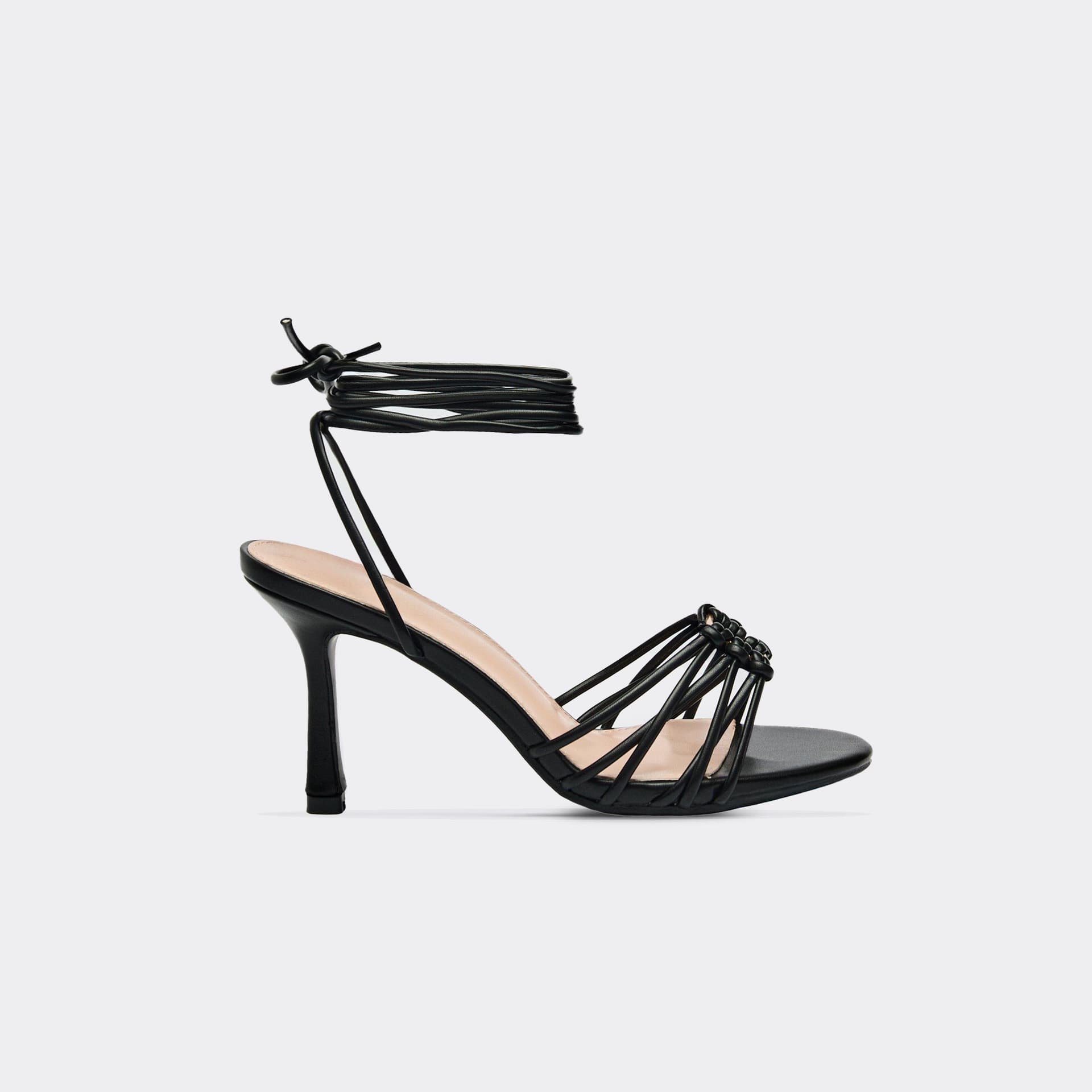 EGO EGO Black Faux Leather Knotted Strap Heel In Women's Size UK 3