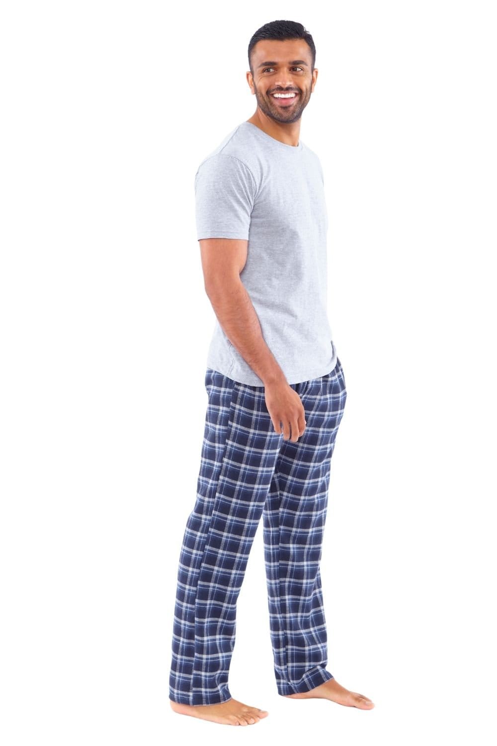 Just Essentials Just Essentials Men's Flannel Check Pyjama Trousers in Mid Blue - 4