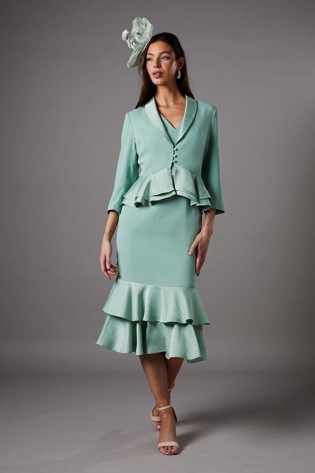 Coast Coast Women's Satin Back Crepe Tailored Jacket With Peplum in Sage - 2