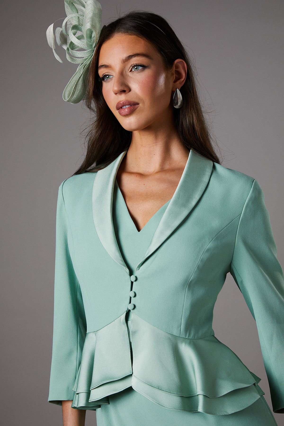 Coast Coast Women's Satin Back Crepe Tailored Jacket With Peplum in Sage - 3