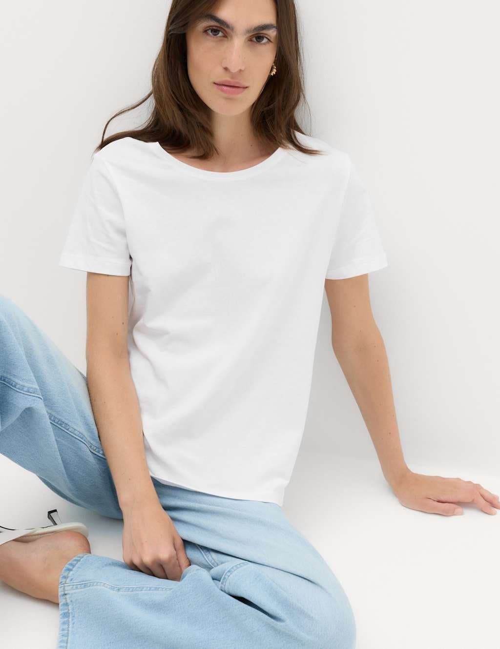 Marks & Spencer M&S Soft White Pure Cotton Crew Neck T-Shirt