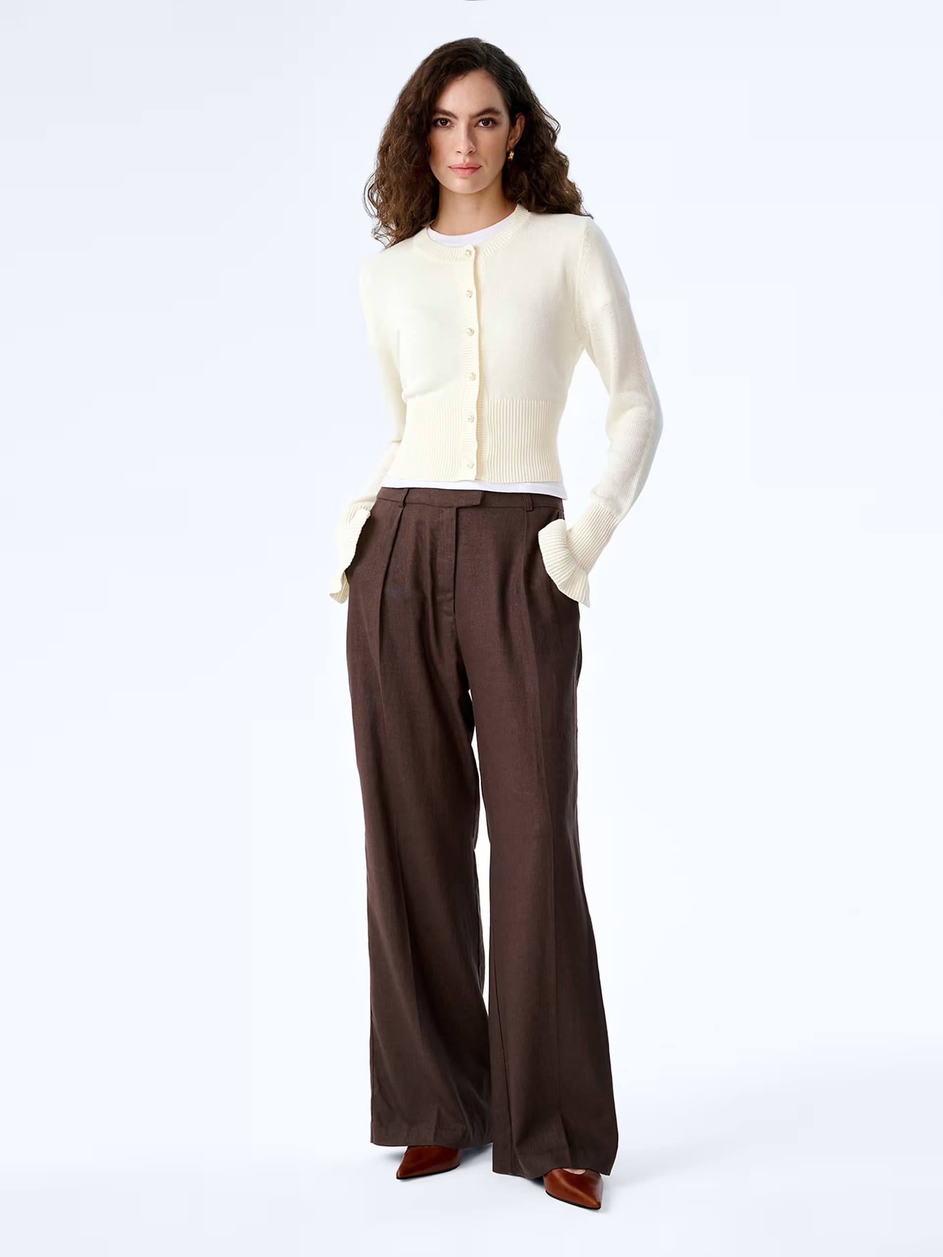 ASOS ASOS Pearl High-rise Wide Leg Trousers in Chocolate Brown