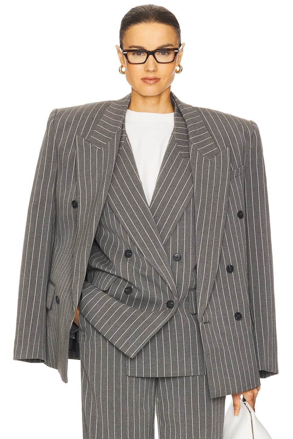 revolve Revolve Pinstripe Double Breasted Blazer