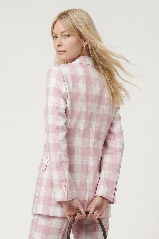 Lily and Lionel Lily and Lionel Women's Zena Double Breasted Check Jacket in Baby Pink - 2