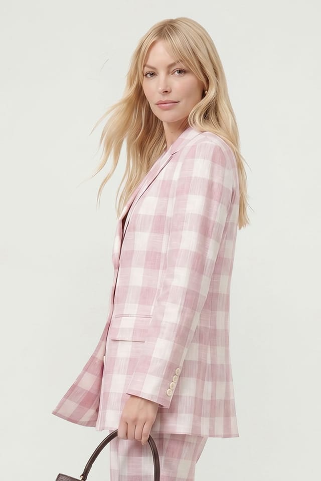 Lily and Lionel Lily and Lionel Women's Zena Double Breasted Check Jacket in Baby Pink - 3
