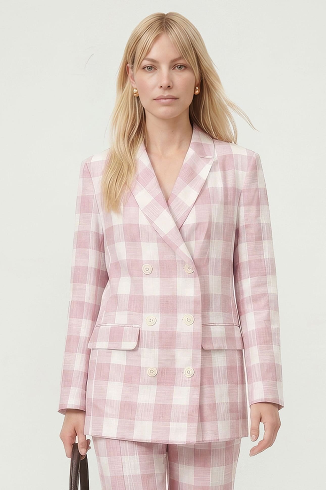 Lily and Lionel Lily and Lionel Women's Zena Double Breasted Check Jacket in Baby Pink - 4