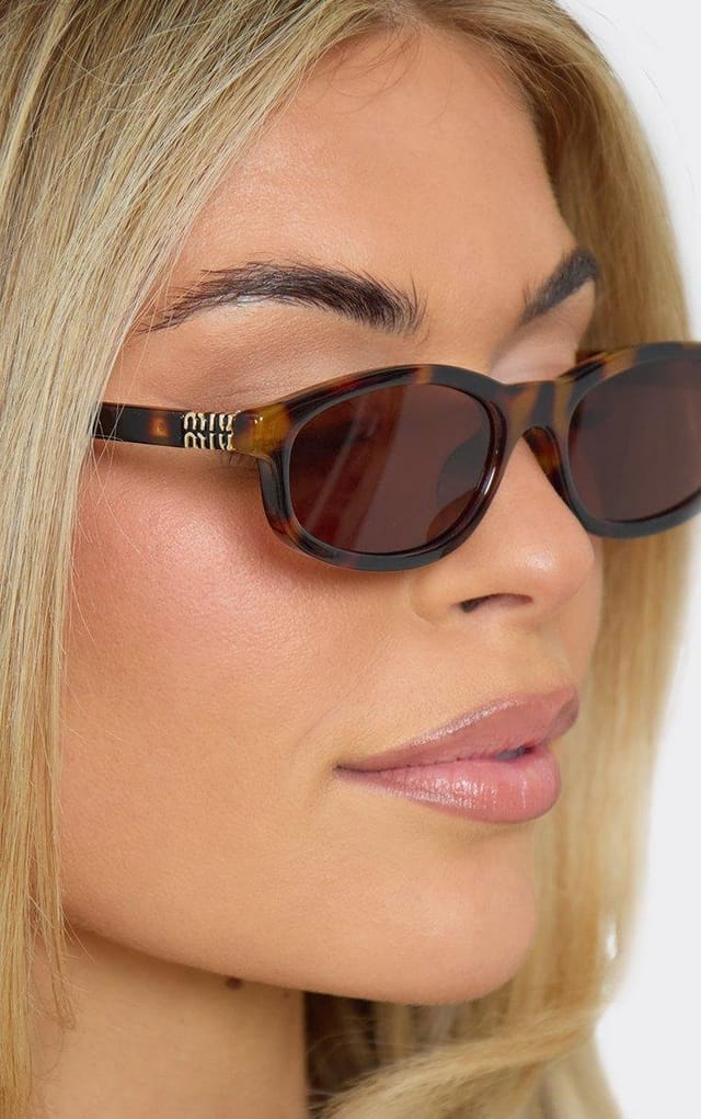 EGO Side Logo Detail Thin Framed Oval Shaped Sunglasses In Leopard Print, Women's Size UK 0 - 2