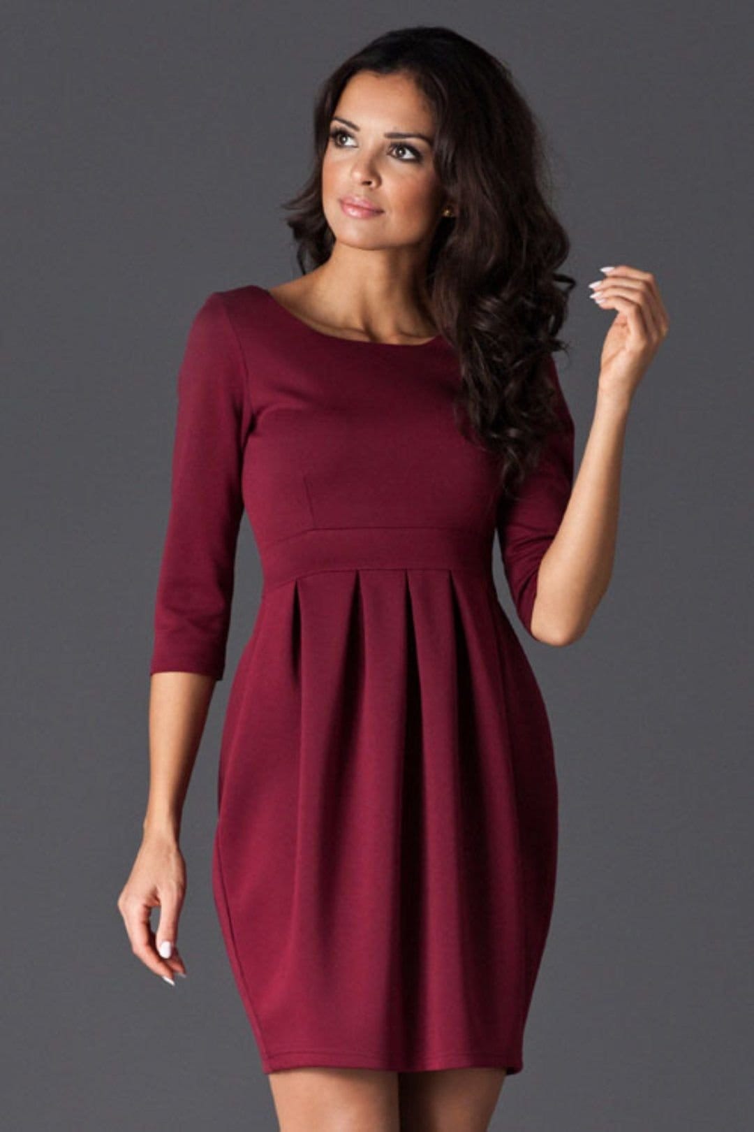 Love Lace Love Lace Women's 3/4 Sleeve Covered Zipper Dress in Burgundy - 1