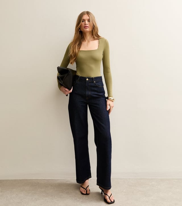 New Look Women's Light Khaki Slinky Square Neck Long Sleeve Bodysuit New Look - 3