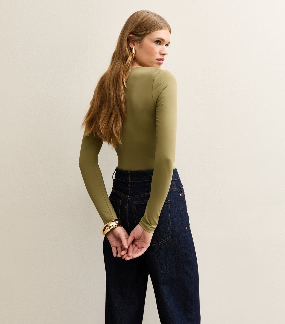 New Look Women's Light Khaki Slinky Square Neck Long Sleeve Bodysuit New Look - 4