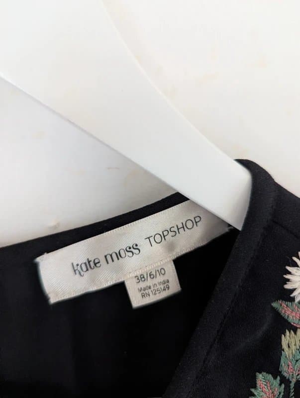 Topshop Rare Kate Moss x Topshop Black Boho Embroidered Fringed Mini Dress - UK 10 festival dress