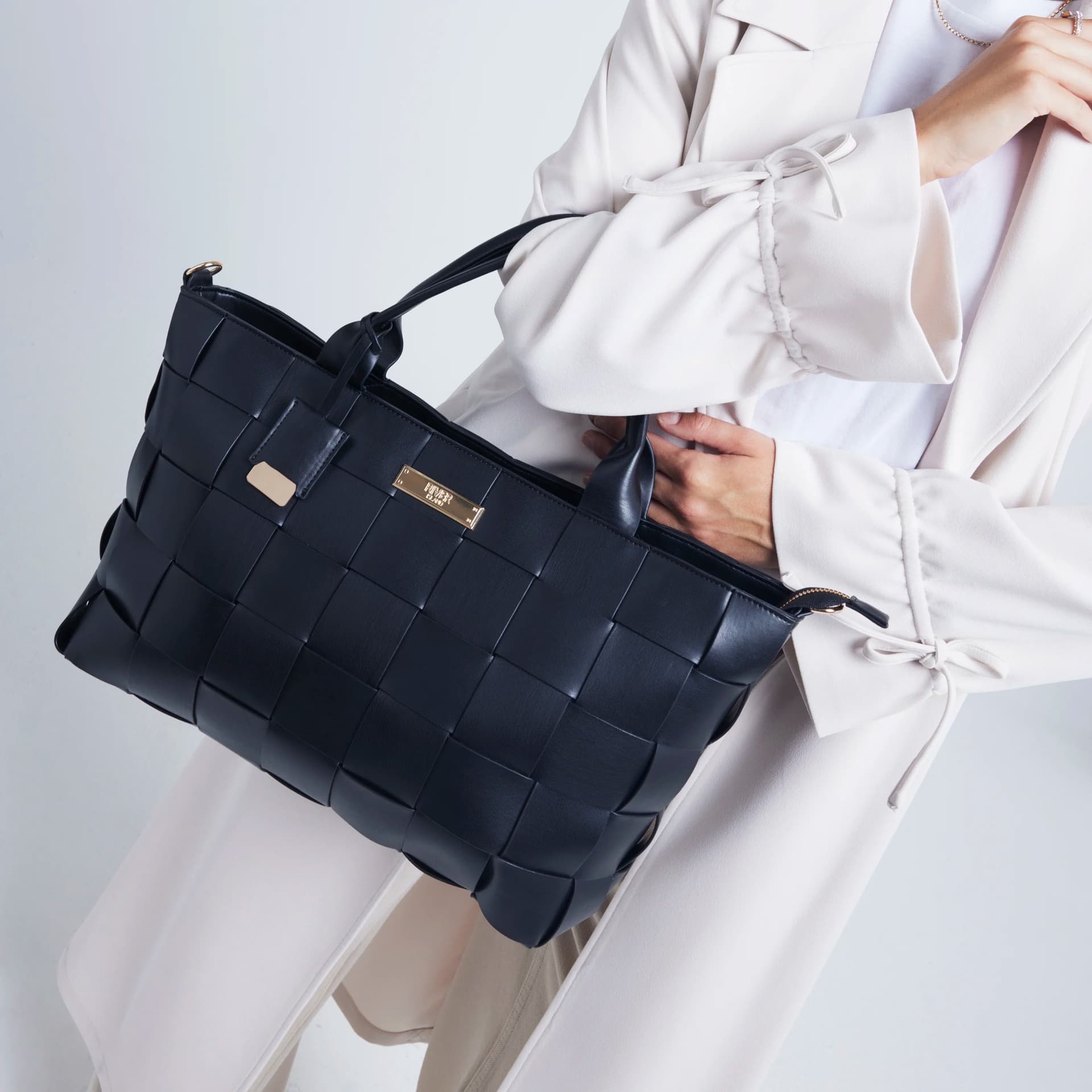 River Island River Island Womens Black Chunky Weave Tote Bag