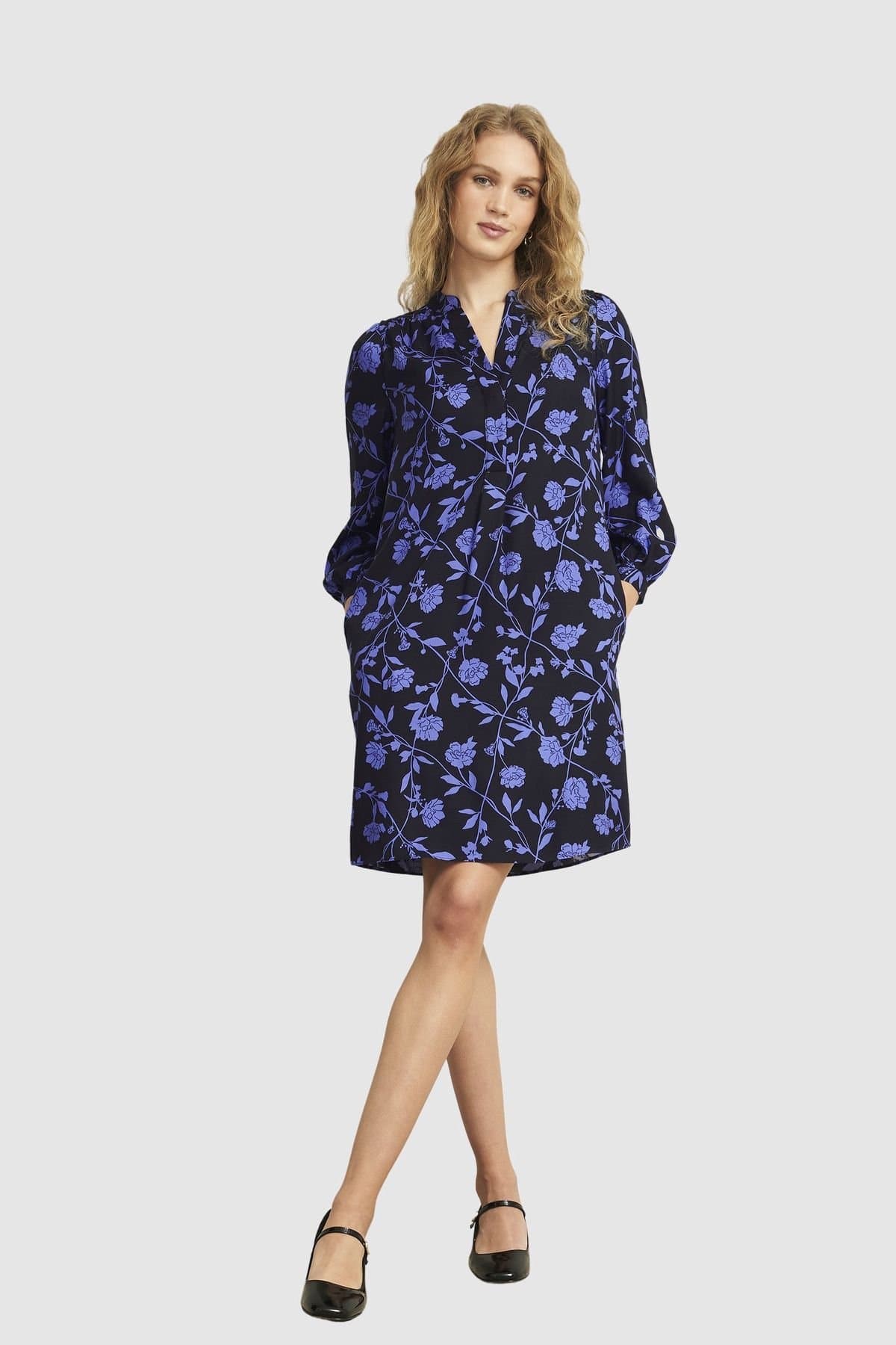 Hobbs London Hobbs London Women's Valeria Long Sleeve V-Neck Mini Dress in Dark Navy