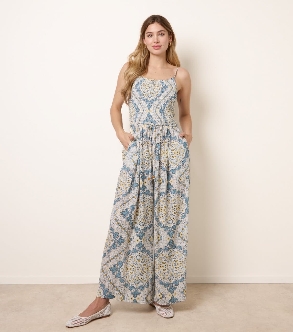 Blue Vanilla Women's Bright Blue Paisley Drawstring Jumpsuit Blue Vanilla New Look