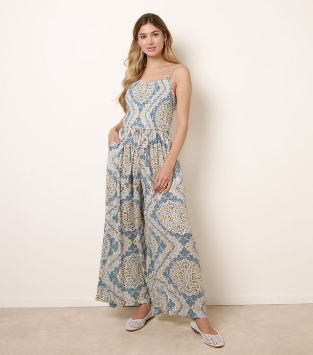 Blue Vanilla Women's Bright Blue Paisley Drawstring Jumpsuit Blue Vanilla New Look - 3