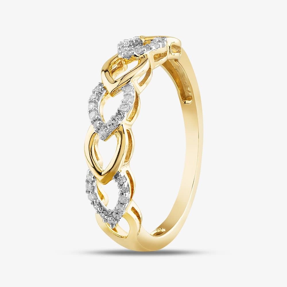 T.H.Baker T.H.Baker Women's 9ct Yellow Gold 0.10ct Diamond Open Hearts Ring