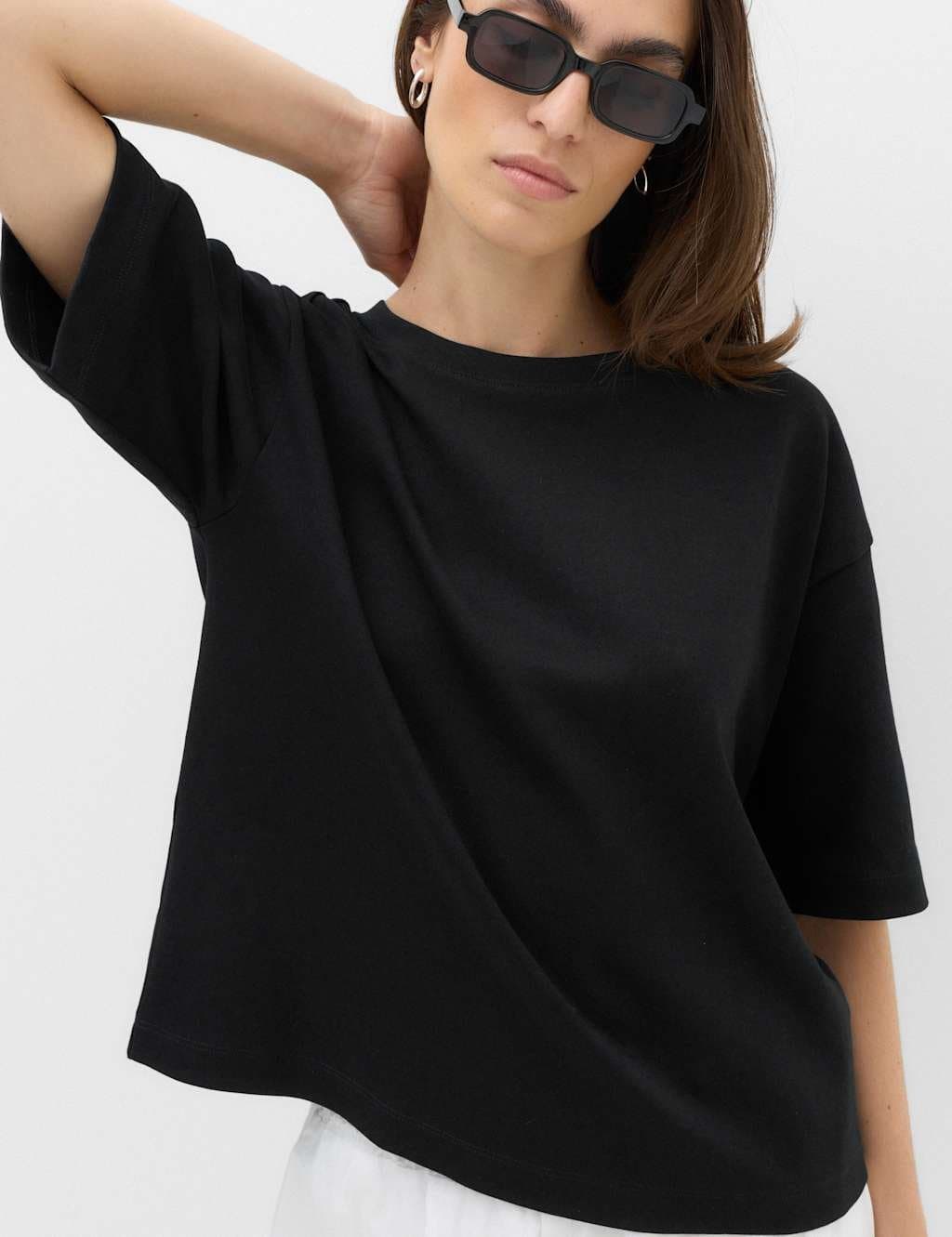 Marks & Spencer M&S Pure Cotton Striped Boxy T-Shirt Black