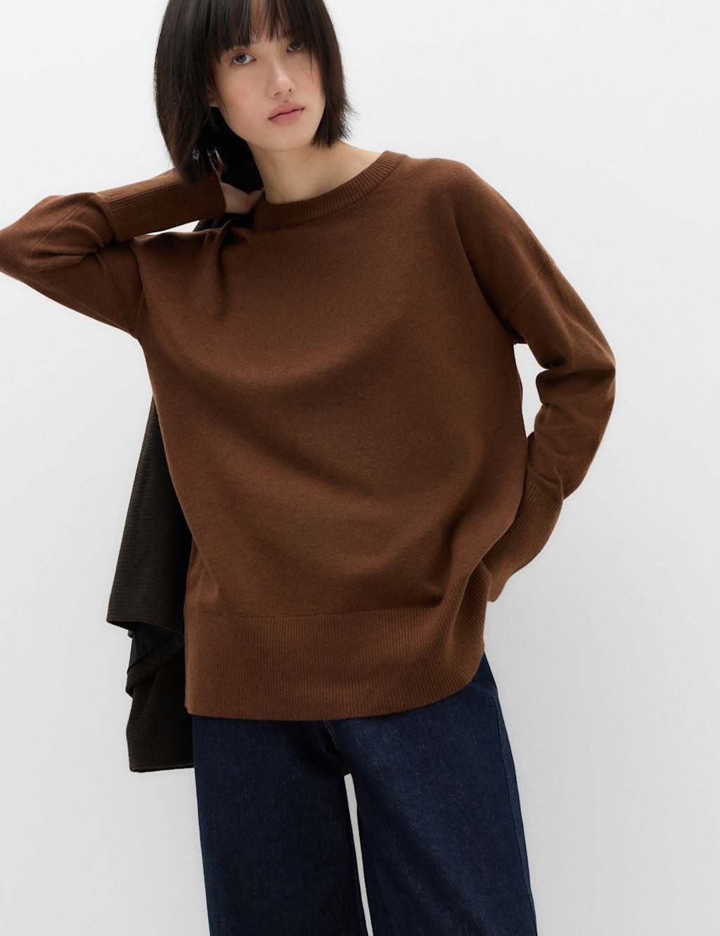 Marks & Spencer M&S Air-Yarn Oversized Longline Jumper Conker