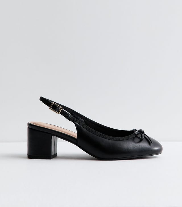 New Look Women's Wide Fit Black Faux Leather Slingback Ballerina Pumps Vegan New Look - 2
