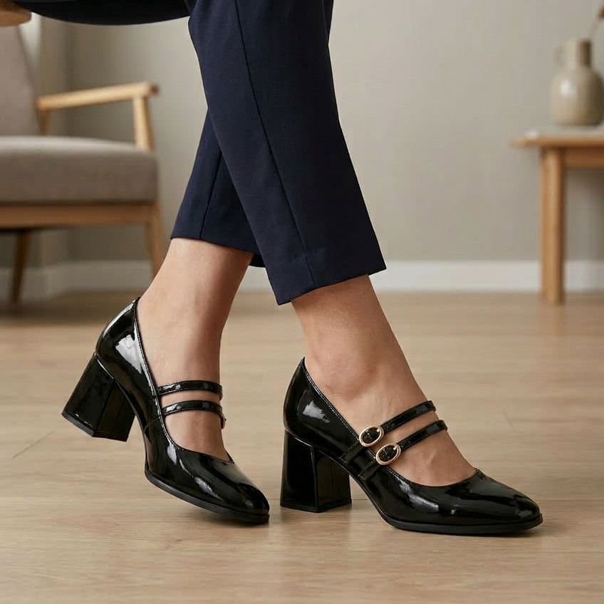 Truffle Collection Truffle Collection Black Patent PU Mary Jane Heels