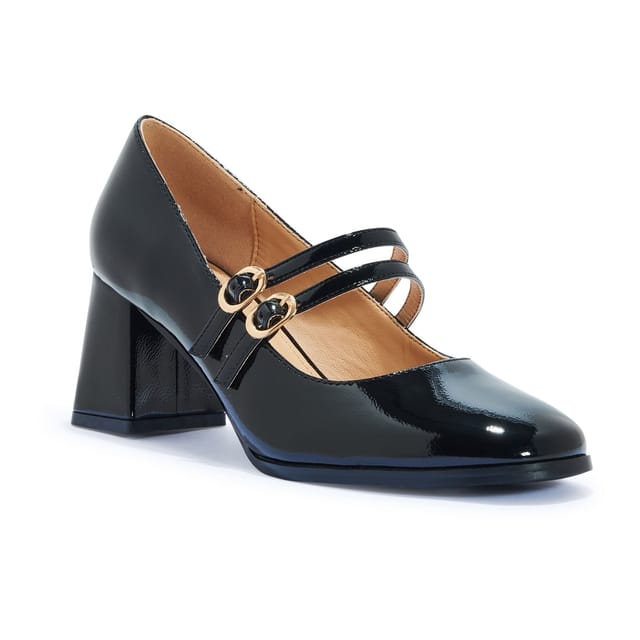 Truffle Collection Truffle Collection Women's Heeled Square Toe Mary Jane Buckle Strap Patent PU Block Heel Shoes in Black - 3